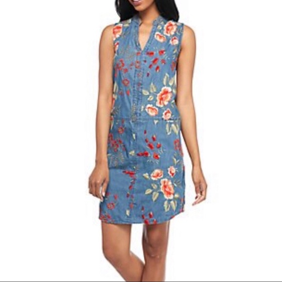 Beige by eci Dresses & Skirts - Chambray Embroidered Shirt Dress